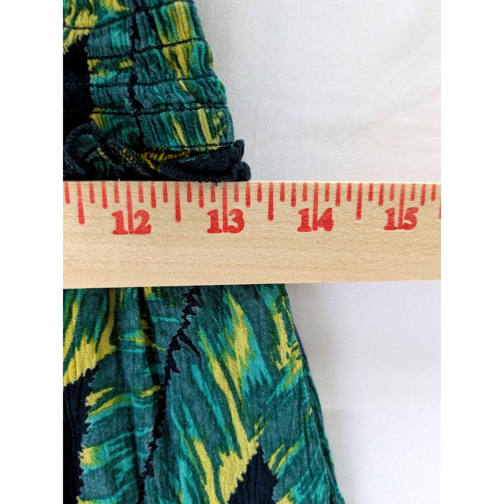 Patrons of Peace Tropical Palm Print Smocked Off Shoulder Mini Dress Navy 19359A - Picture 6 of 7